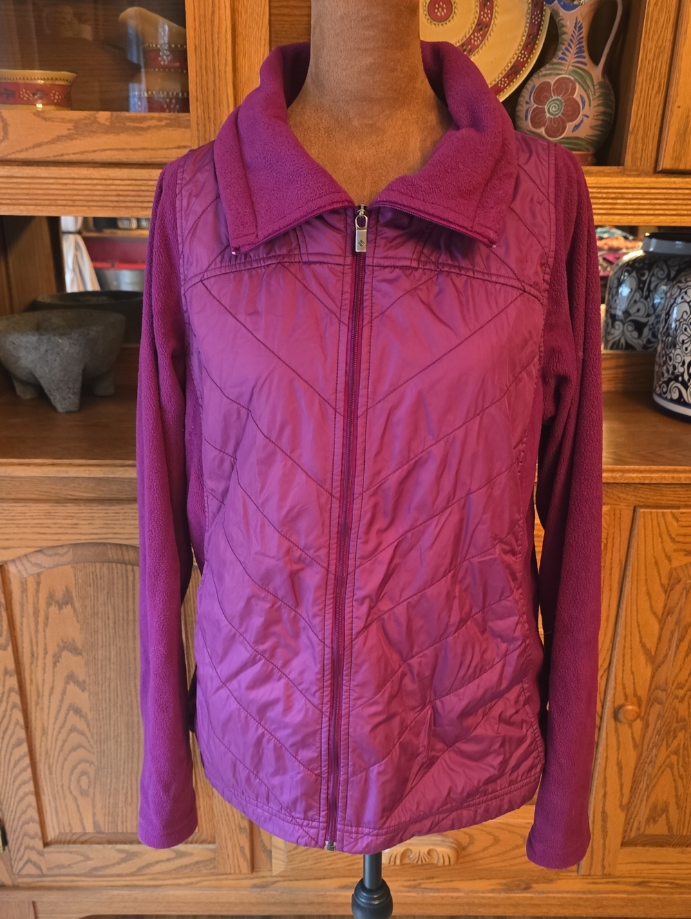 Columbia Women's Magenta Quilted Puffer Jacket with Fleece Sleeves